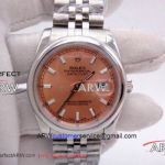 Perfect Replica Rolex Datejust 36mm Watch - 316L Stainless steel Case Oyster Bracelet Salmon Dial